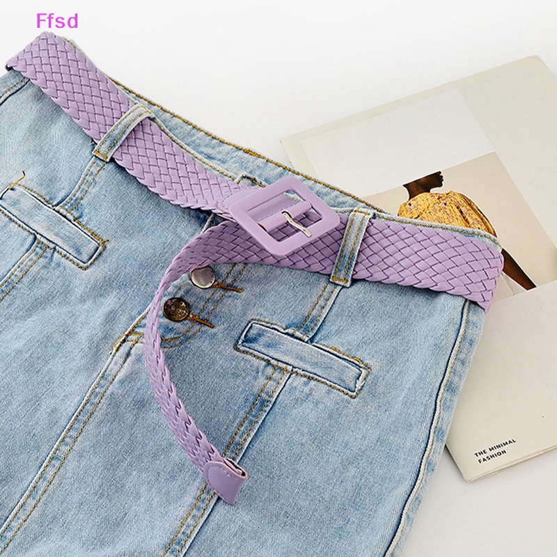 {Ffsd} Mới Thắt Lưng Dệt Khóa Vuông Màu Kẹo Đơn Giản Thời Trang Hàn Quốc Cho Nữ Trẻ Em * Bán Chạy