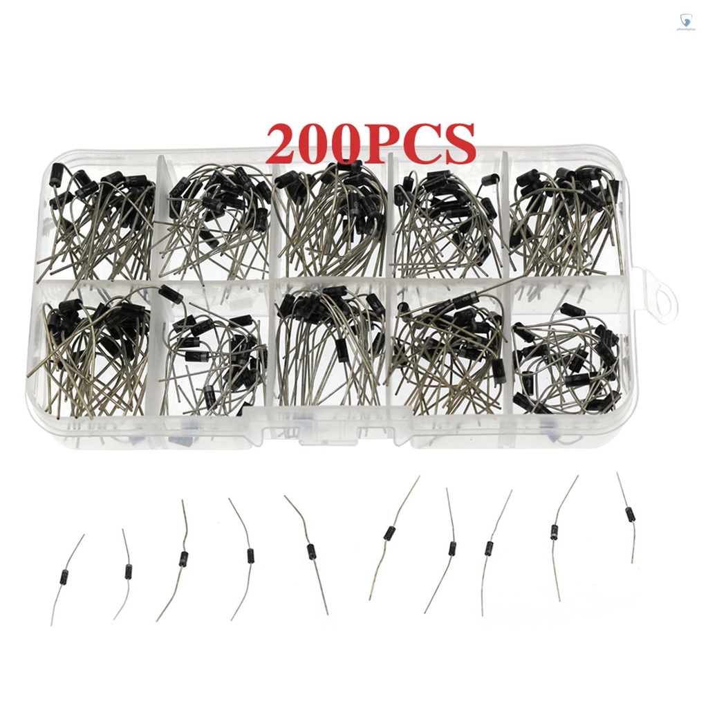 Set 200 Điốt Chỉnh Lưu 10 Giá Trị / Schottky Diode 1N4001-1N4007-1N5819 Kèm Hộp Đựng