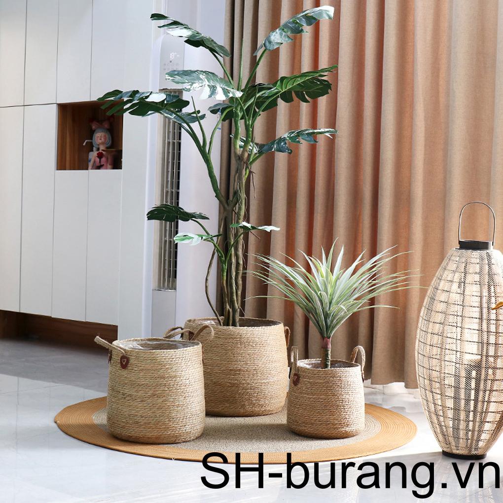 Giỏ Mây Đựng Chậu Hoa Có Tay Cầm Tiện Dụng Trang Trí Nhà Cửa / Ngoài Trời