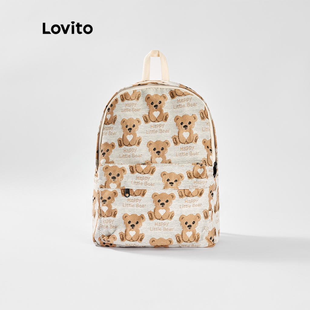 Balo Lovito họa tiết động vật hoạt hình túi có khóa kéo phong cách thường ngày cho nữ L50AD109 (màu mơ/đen)