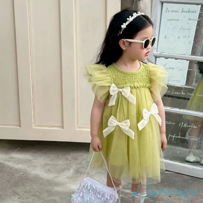 Đầm Vải Gạc Thông Thoáng Màu Xanh Lá Cây Thời Trang Mùa Hè Hàn Quốc Dễ Thương Dành Cho Bé Gái