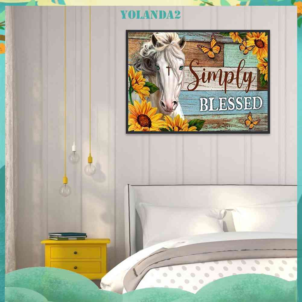 Tranh Đính Đá Kim Cương Toàn Bộ 5D DIY Hình Vẽ Hoa Hướng Dương Ngựa