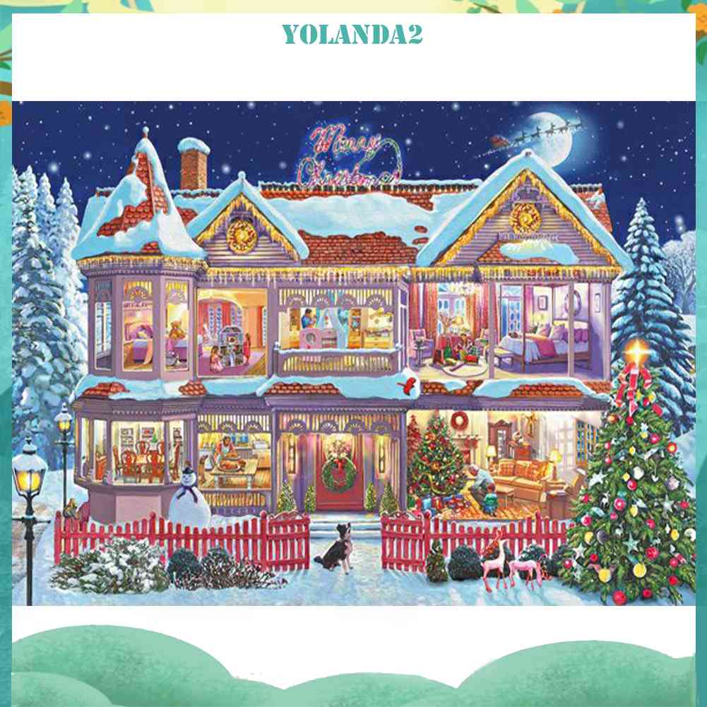 Tranh Đính Đá Kim Cương Toàn Bộ 5D DIY Hình Ngôi Nhà Giáng Sinh