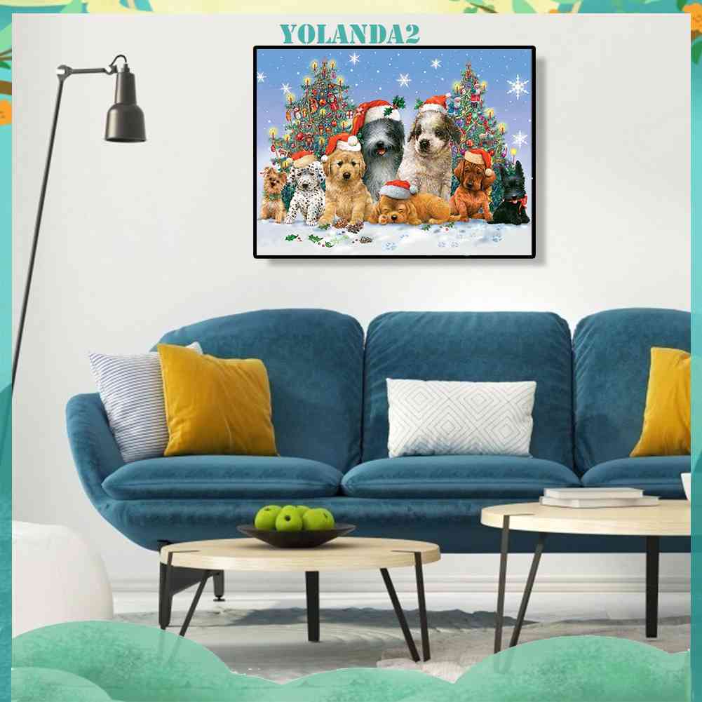 Tranh Đính Đá Kim Cương Toàn Bộ 5D DIY Hình Vẽ Chó Giáng Sinh