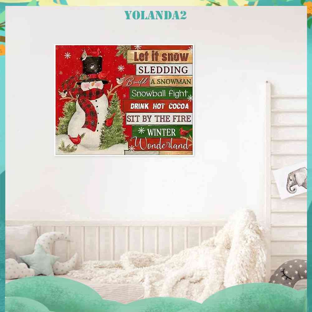 Tranh Đính Đá Kim Cương Toàn Bộ 5D DIY Hình Người Tuyết Và Chữ Tiếng Anh