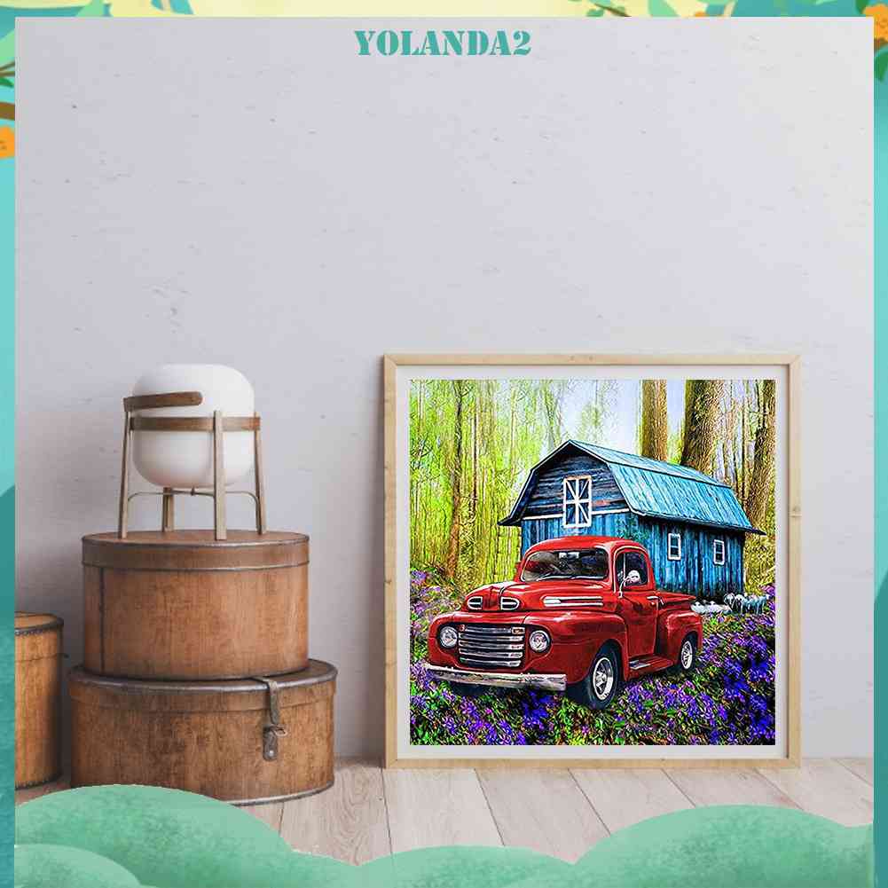 Tranh Đính Đá Kim Cương Toàn Bộ 5D DIY Hình Vẽ Xe Hơi Màu Đỏ