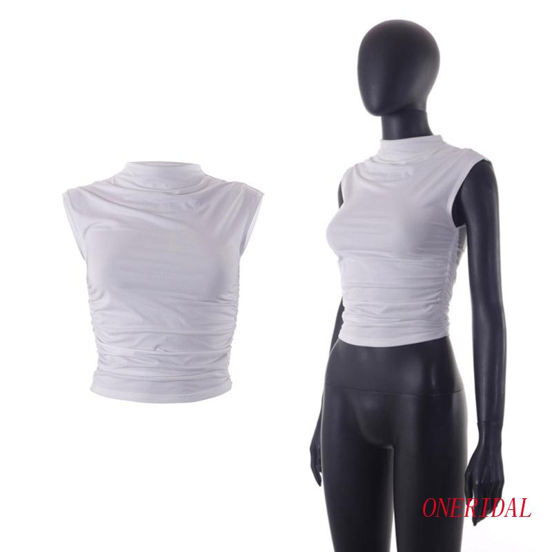 Áo Croptop Tay Ngắn Xếp Ly Màu Trắng Y2K Thời Trang Xuân Hè Xinh Xắn Cho Nữ