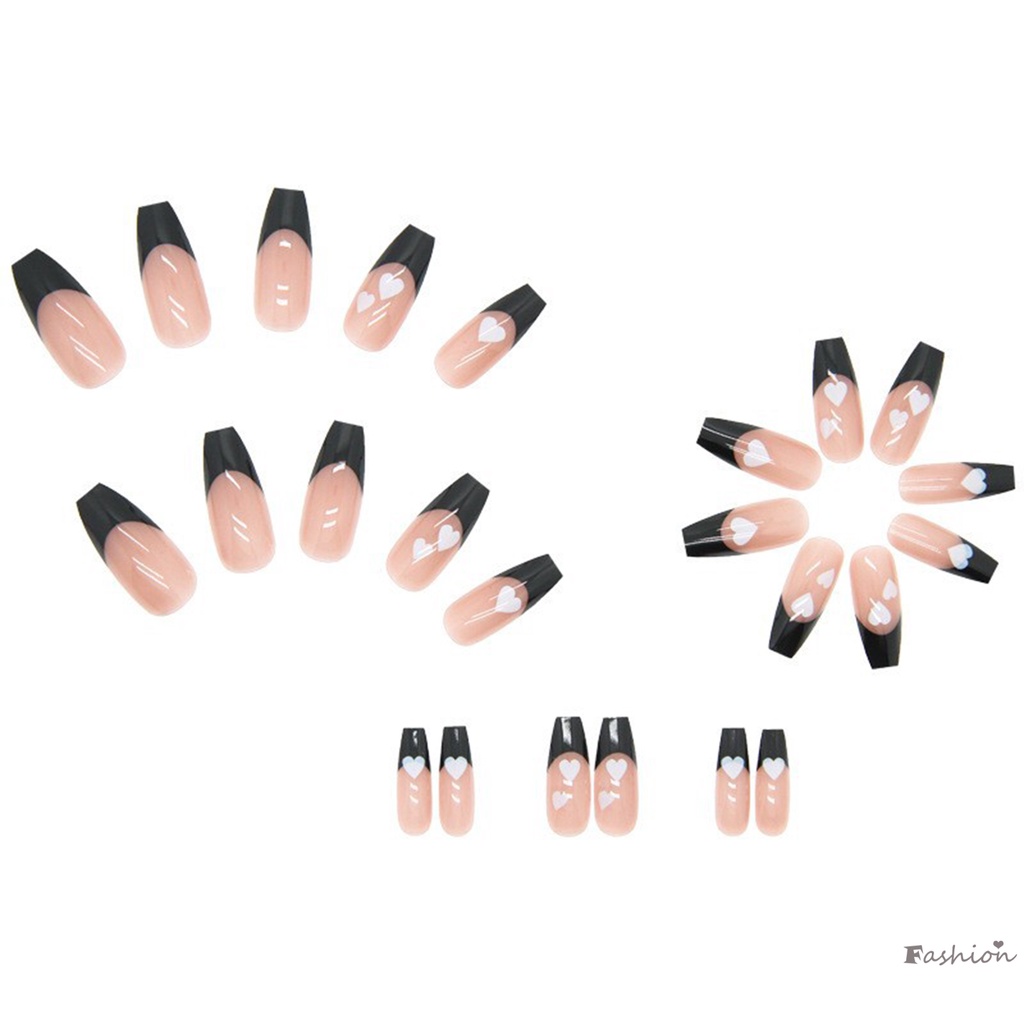 Bộ Móng Tay Giả Dài Màu Hồng / Đen Có Thể Tháo Rời