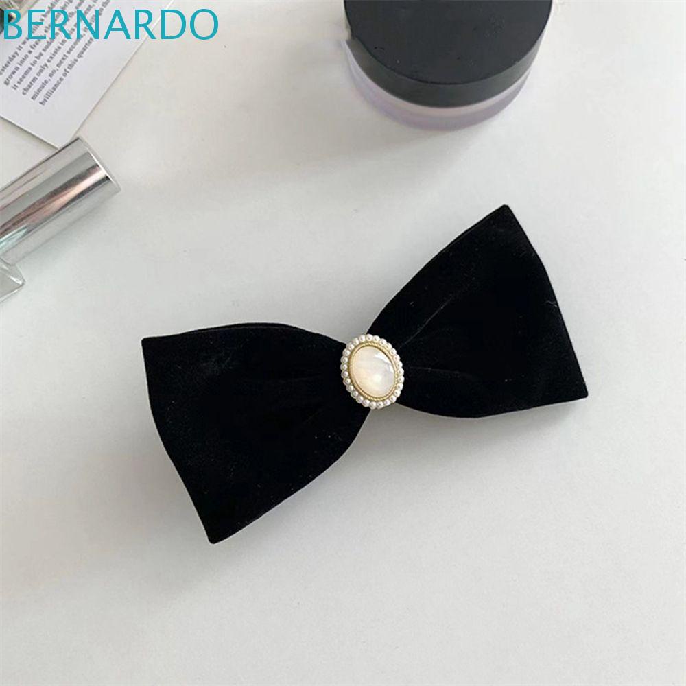 Kẹp Tóc Nơ Vải Nhung Màu Đen Phong Cách Cổ Điển Cho Nữ