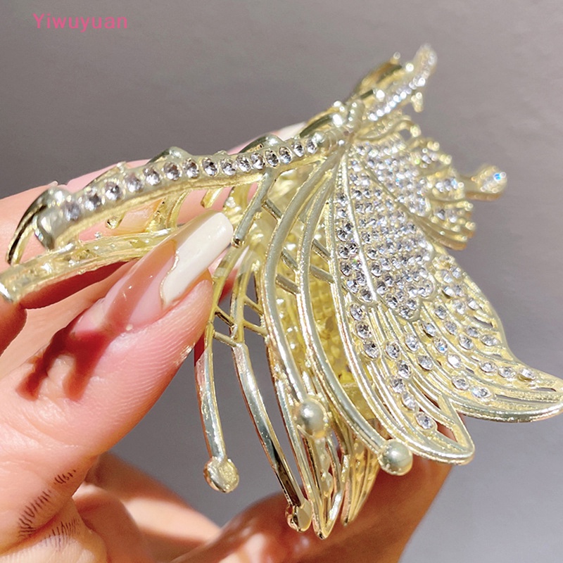 < Yiwuyuan > Kẹp Tóc Kim Loại Hình Bướm Rỗng Đính Đá Tua Rua Thời Trang Mới