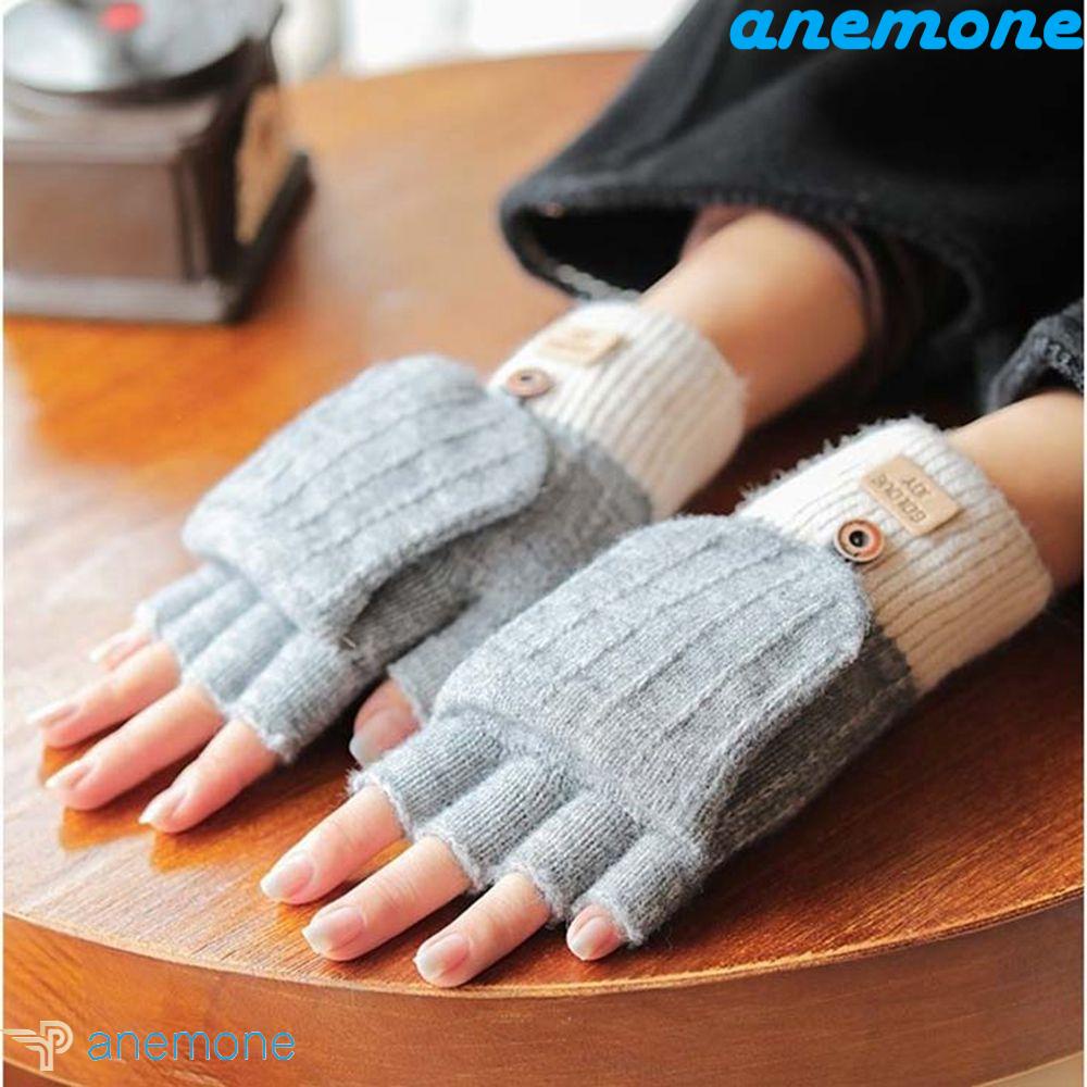 Găng Tay Len Hở Ngón Giữ Ấm In Chữ Phong Cách Giáng Sinh