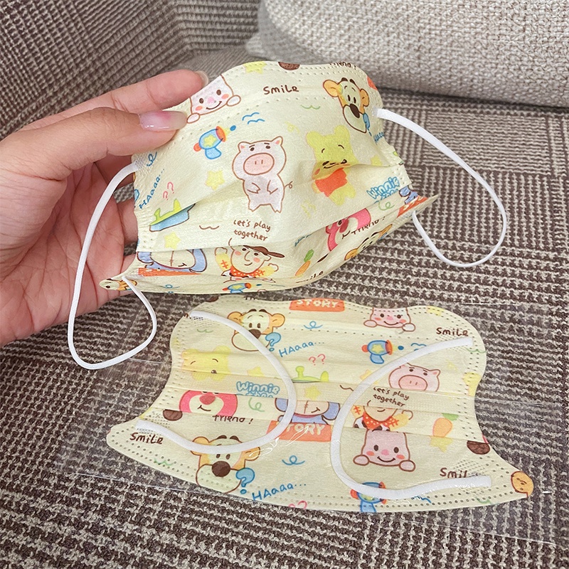 Khẩu Trang Ba Lớp Thoáng Khí Họa Tiết Hoạt Hình Xinh Xắn Dành Cho Bé 4-10 Tuổi