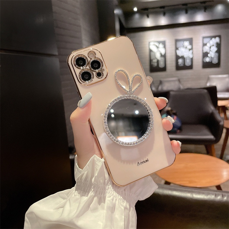 Ốp Điện Thoại Silicon Tráng Gương Hình Tai Thỏ Cho IPhone 14 / 13 12 / 11 XR