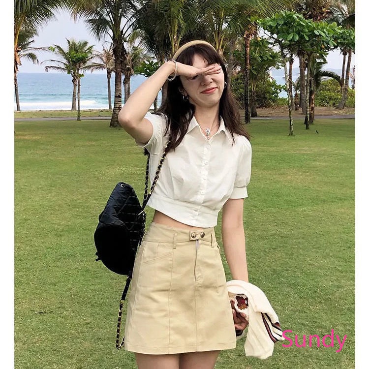 Plus Áo Croptop Tay Phồng Dáng Rộng Thời Trang Mùa Hè Hàn Quốc Dành Cho Nữ