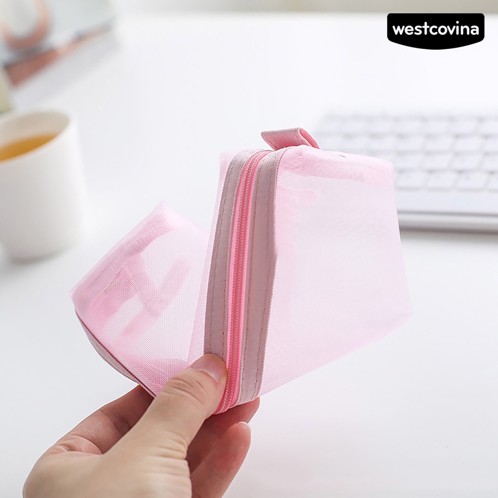 [COD]♪Túi Lưới Đựng Bút Trong Suốt Màu Trơn Có Khóa Kéo Tiện Dụng Cho Học Sinh