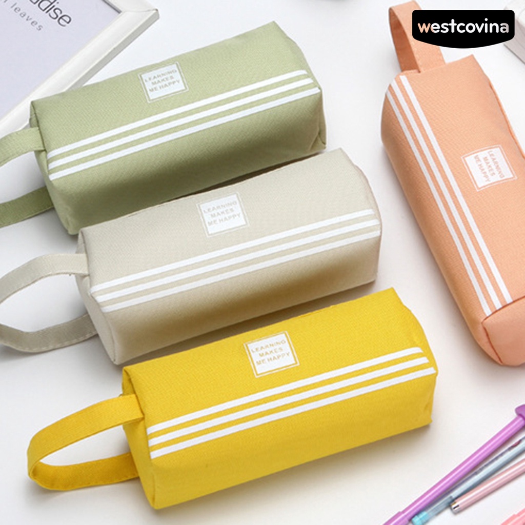 [COD]♪Túi Đựng Bút Chì Hai Lớp Màu Trơn Họa Tiết Sọc In Chữ Hai Lớp Sức Chứa Lớn