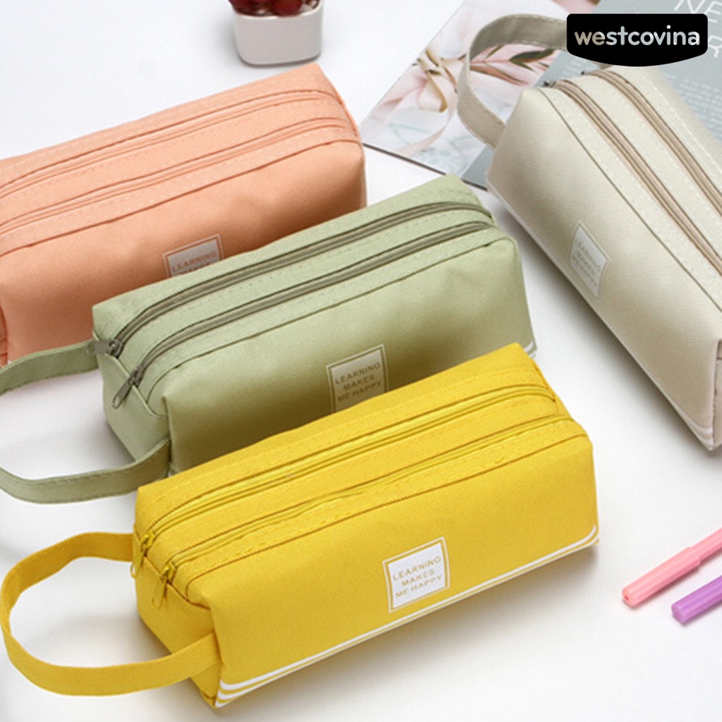 [COD]♪Túi Đựng Bút Chì Hai Lớp Màu Trơn Họa Tiết Sọc In Chữ Hai Lớp Sức Chứa Lớn