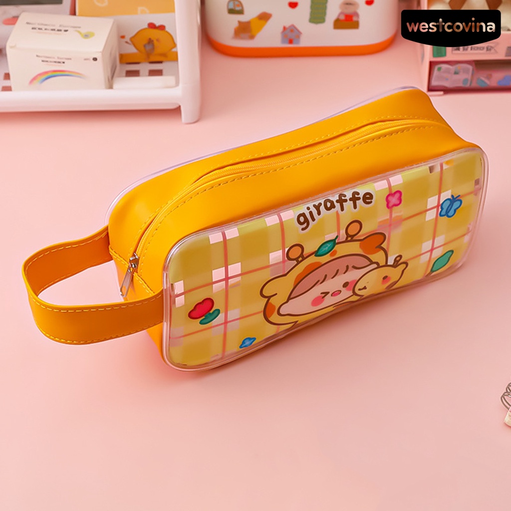 [COD]♪Túi Đựng Bút Trong Suốt Chống Thấm Nước Sức Chứa Lớn Có Dây Khóa Kéo In Họa Tiết Hoạt Hình