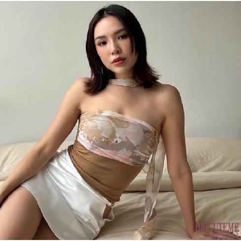 [] Áo Ống Mỏng Không Tay Hở Vai Ghép Vải Hoa Mùa Hè Cho Nữ