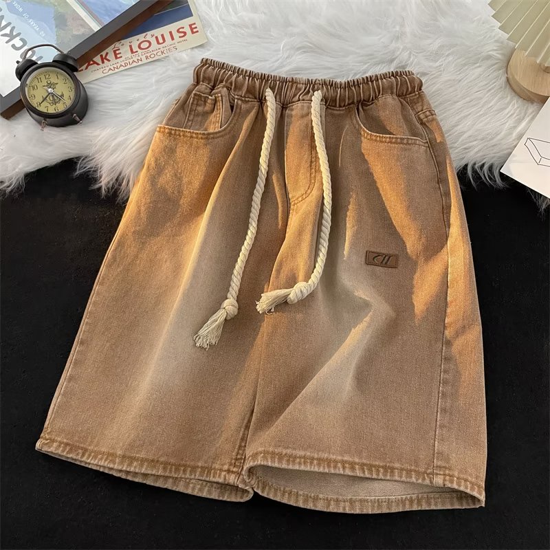 Quần Short Denim Dáng Rộng Phong Cách Retro Nhật Bản Cho Nam Giới