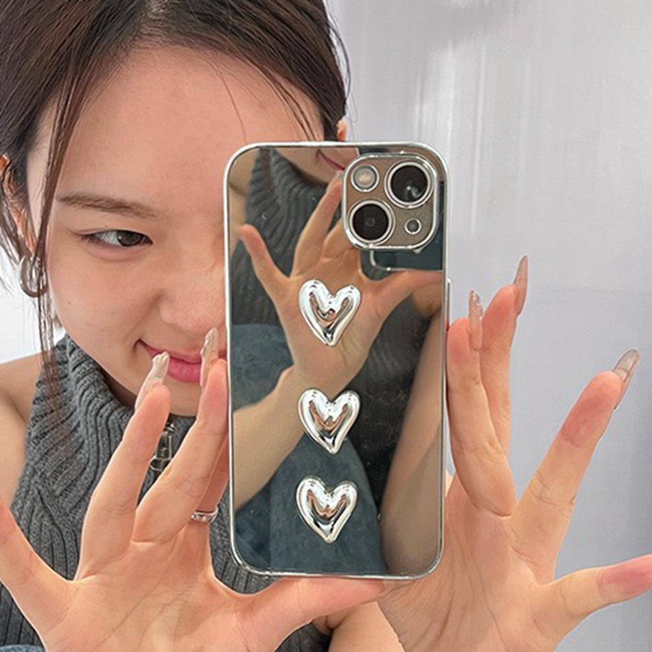 Ốp Điện Thoại Silicon Tráng Gương Hình Trái Tim 3D Cho IPhone 11 12 13 14 Pro MAX 14Pro X XR XS MAX 7 8 Plus SE 2020 14plus