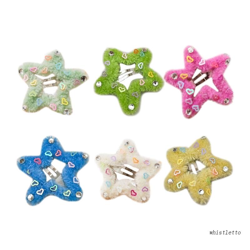 Kẹp Tóc Hình Ngôi Sao / Trái Tim Phủ Lông Nhung Dễ Thương Xinh Xắn Y2k