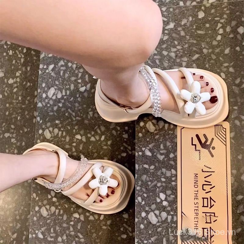 Giày Sandal Đế Dày Tăng Chiều Cao Quai Đính Hoa Tím Thời Trang Mùa Hè 2023 Cho Nữ