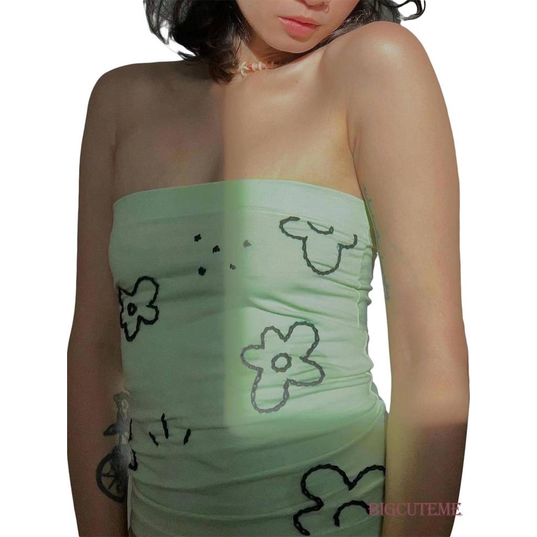 Áo Ống Mùa Hè Dạng Quấn Không Tay In Họa Tiết Hoa Cho Nữ