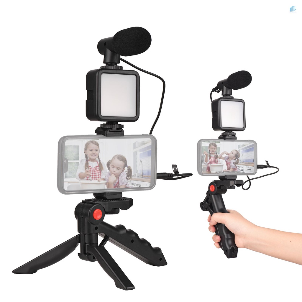 Bộ Đèn LED Mini + Mic Cardioid + Kẹp Điện Thoại + Tripod Có Thể Điều Chỉnh Độ Sáng Cho Live Stream Vlog Video Vide