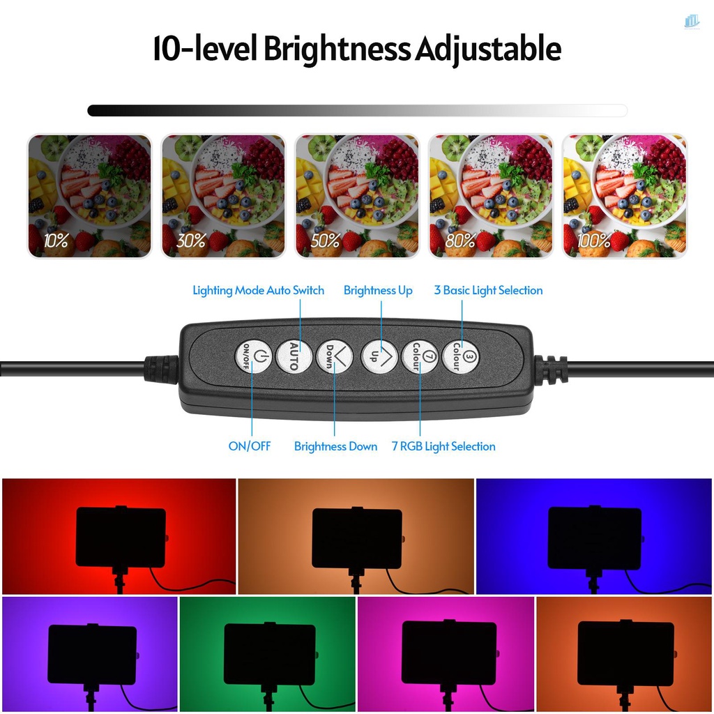Bộ Đèn LED Video RGB Andoer Di Động 2 * 7 Màu 3200K-5600K 10 Cấp Độ Sáng + Gậy Ba Chân Max.148cm / 58in