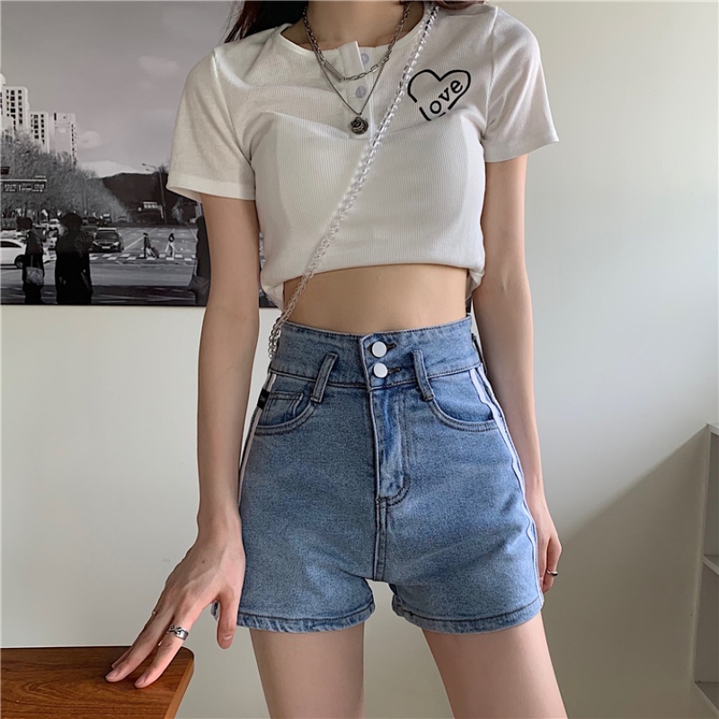 Quần Short Denim Lưng Cao Kẻ Sọc Thời Trang Mùa Hè Cá Tính