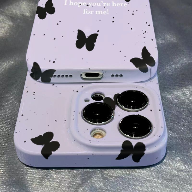 Ốp Điện Thoại Cứng Họa Tiết Bướm Đen / Phim Dán Cho Iphone xs Max13 / Niche max11 8p 1214pro XHGN