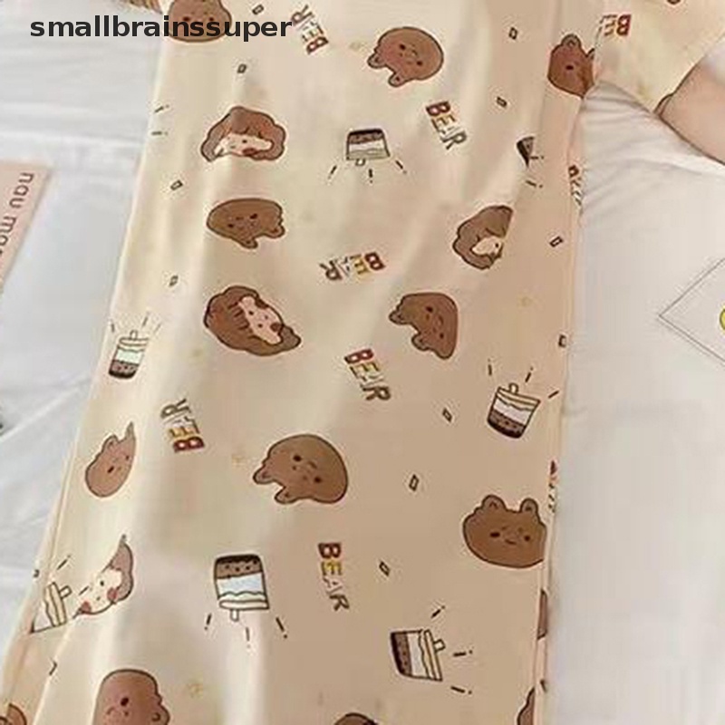 Smallbrainssuper Đầm Ngủ Cotton Họa Tiết Hoạt Hình Thời Trang Mùa Hè SBS