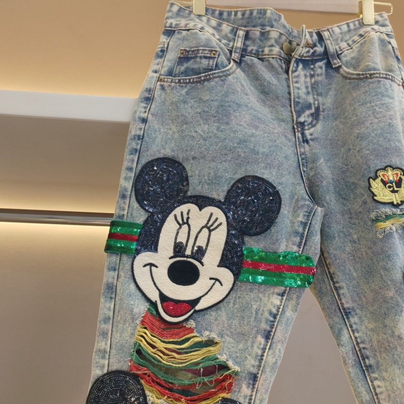 Quần Jean Rách Dáng Rộng Họa Tiết Hoạt Hình Cầu Vồng Thời Trang Cho Nữ