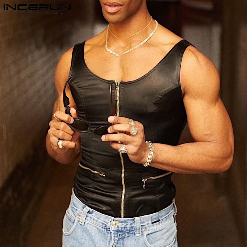 Áo tanktop INCERUN phối khóa kéo thời trang cá tính cho nam