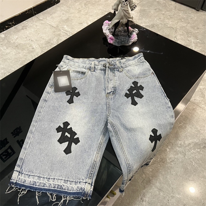 (C) Hrome (H) eart &amp; Heavy duty Quần Short Cắt laser Chéo Từ Da Bò Cứng Màu Bạc Thời Trang Và Xu Hướng