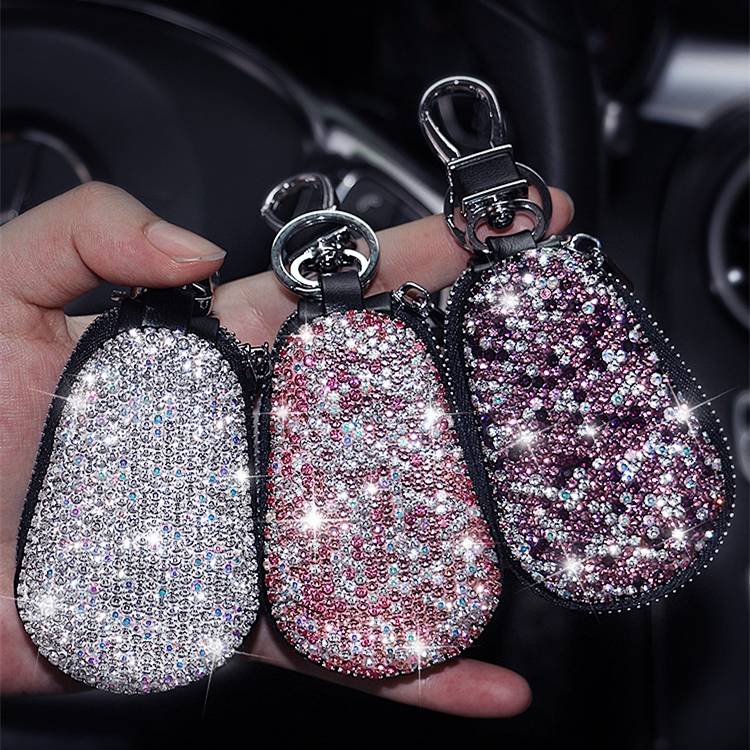 Car Diamond Key Case Korean Cute Car Leather Key Case Key Chain Protective Shell Decoration Supplies HqfX