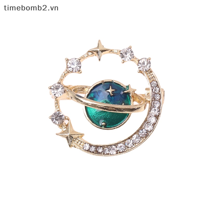 {Timebomb} Ghim Cài Áo Tráng Men Hình Hành Tinh Mặt Trăng Ngôi Sao Màu Xanh Dương Chống Ra Được Làm Quà Tặng
