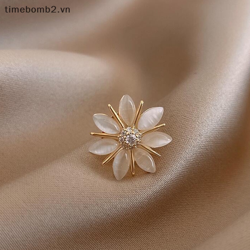 {Timebomb} Ghim Cài Áo Hình Hoa Ngọc Trai Zircon Mắt Mèo Vintage Dễ Phối Đồ Trang Trí Cho Bữa Tiệc