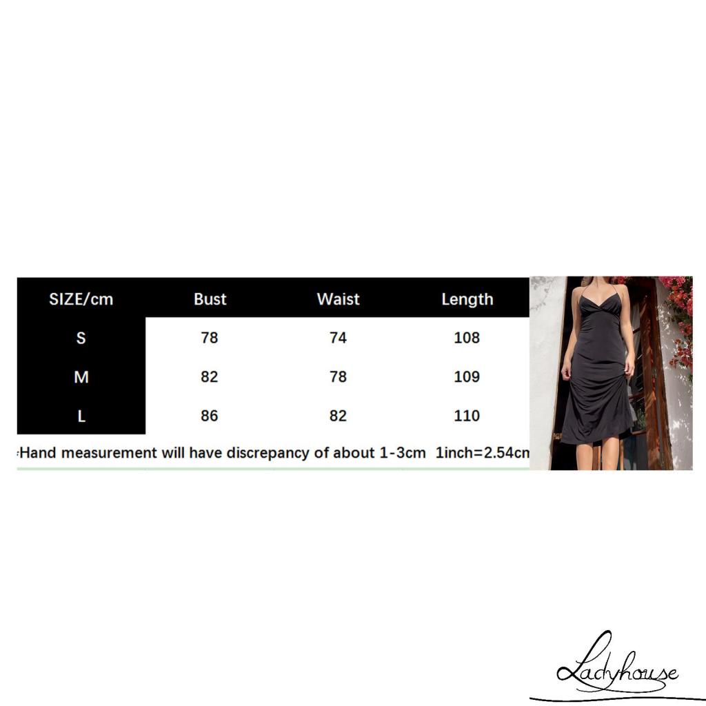 Đầm Midi Hai Dây Cổ Chữ V Khoét Sâu Màu Đen Thời Trang Mùa Hè Cho Nữ