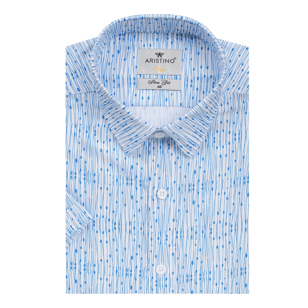 Áo sơ mi nam ngắn tay họa tiết sọc chấm xanh ARSTINO phom ôm nhẹ, mặt vải mềm thoáng khí - ASS090S1