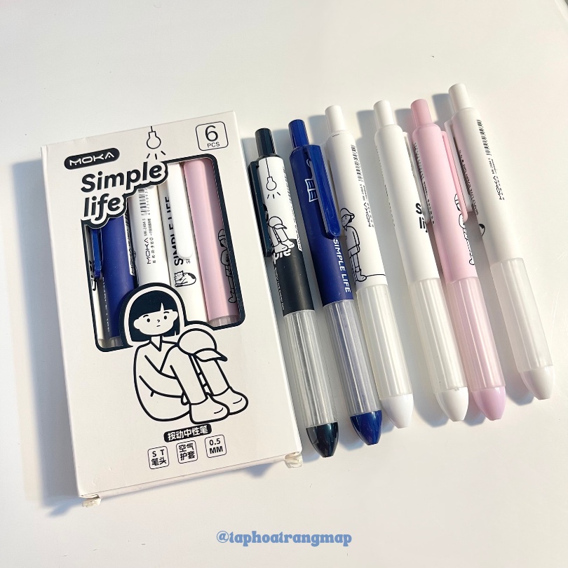 Bộ 6 bút gel Simple Life 0.5mm phong cách Hàn Quốc