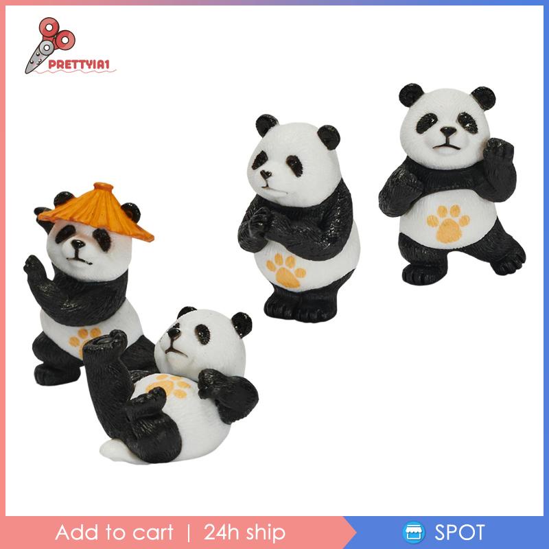 1 [Prettyia] 4 Bức Tượng Gấu Trúc Nhỏ Điêu Khắc Trang Trí Nhà Cửa Sân Vườn