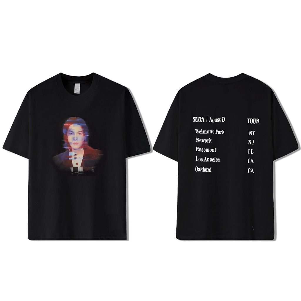 Áo Thun Cotton Cổ Tròn Tay Ngắn Dáng Rộng In Chữ YOONGI SUGA AGUST D TOUR Dday Merch Thời Trang Mùa Hè Phong Cách Hàn Quốc Cho Nam Và Nữ