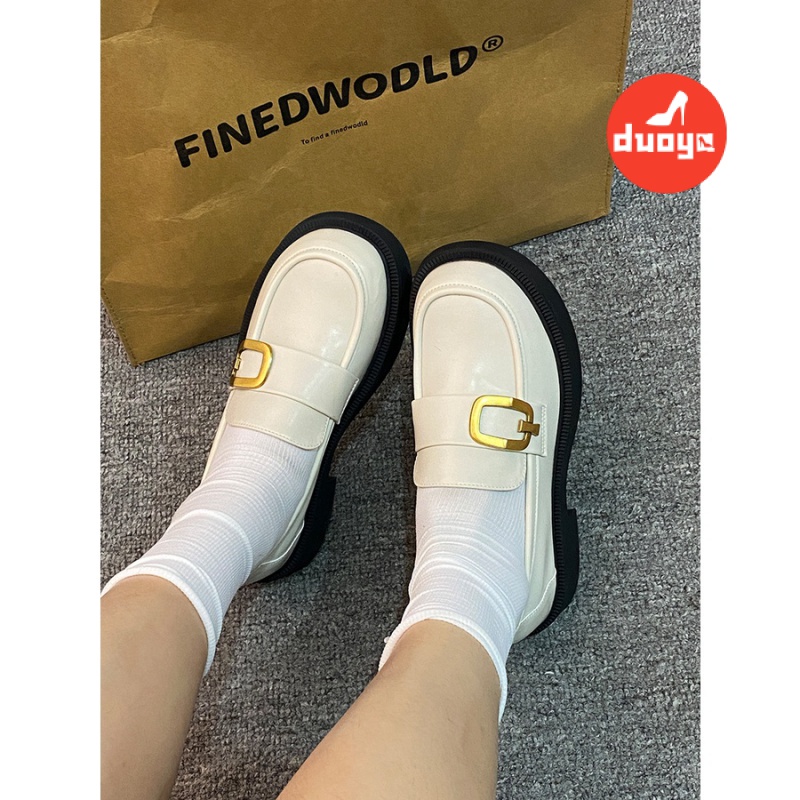 Duoya Giày Lười Da Đế Dày Cài Khóa Vàng Phong Cách Anh Quốc Thời Trang 2022 Cho Nữ