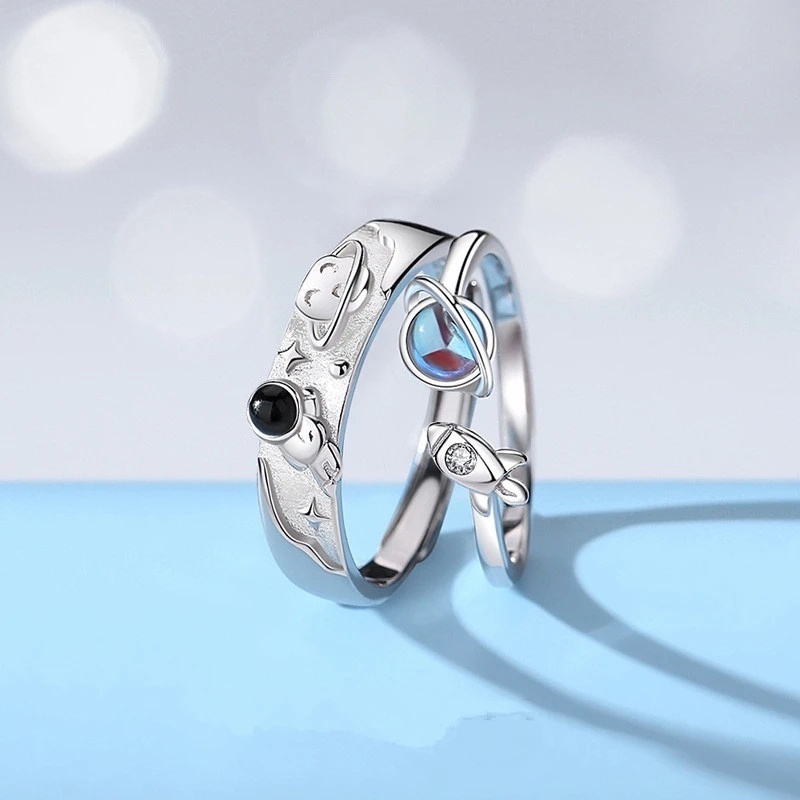 Nhẫn Hở Hình Tên Lửa Phi Hành Gia Màu Bạc Đơn Giản Thời Trang Có Thể Điều Chỉnh Thích Hợp Làm Quà Tặng Valentine Cho Cặp Đôi