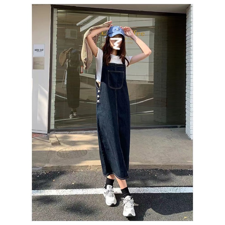 Đầm Yếm Denim Lưng Cao Dáng Ôm Thời Trang Quyến Rũ Cho Nữ