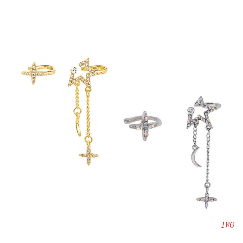 1 Đôi Khuyên Tai Bất Đối Xứng Hình Mặt Trăng Ngôi Sao