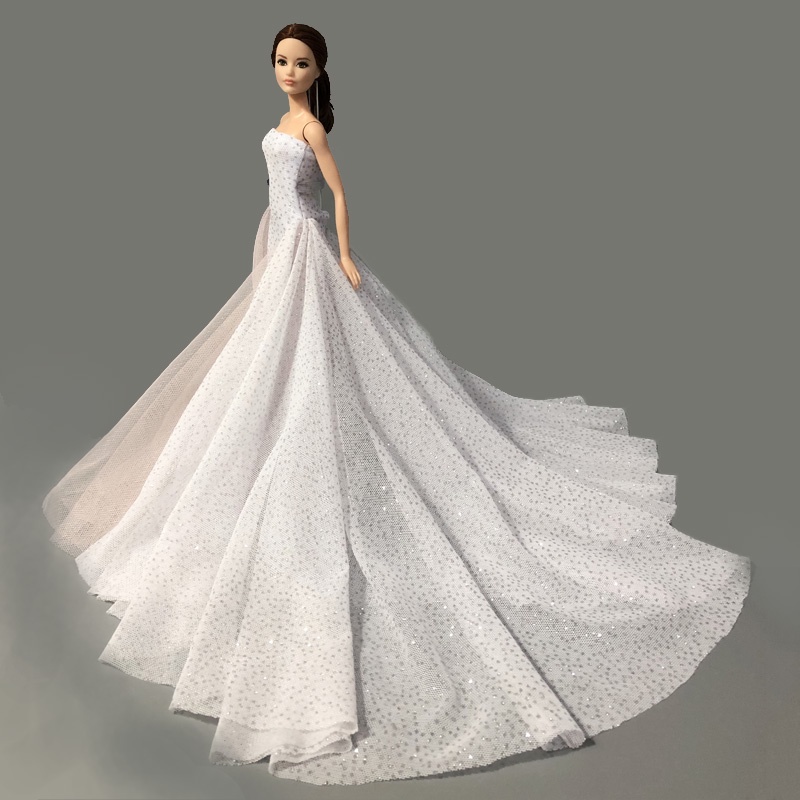 Đầm Cưới Màu Trắng Thời Trang Cao Cấp Cho Búp Bê barbie Tỷ Lệ 1 / 6