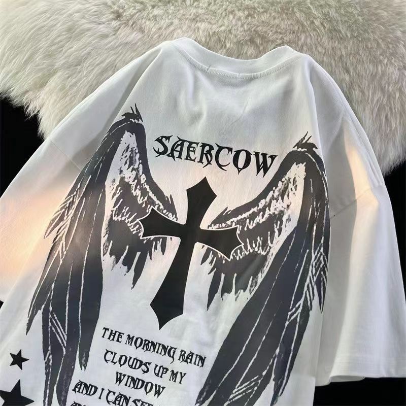 Áo Thun Cổ Tròn In Hình Cánh Quạt Phong Cách Mỹ Thời Trang Mùa Hè Hàng Mới Dành Cho Bạn Nữ